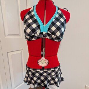Arizona Swimsuit Bikini Set in Checkered Grey and Blue [Top XXL, Bottom L]